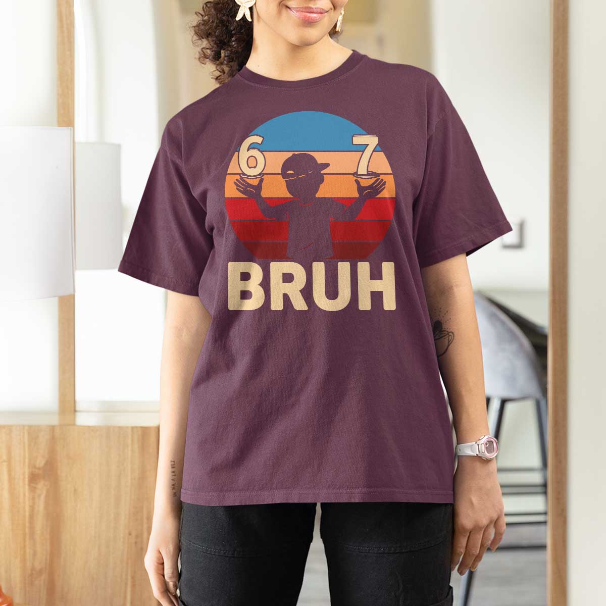 Bruh 67 Meme T Shirt For Women Funny Six Seven Meme 6 7 Numbers Kid Gen Alpha - Wonder Print Shop