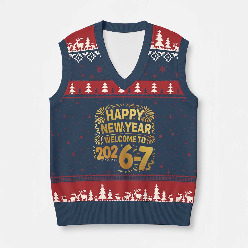 67 New Years Eve V-Neck Knit Sweater Vest Funny Six Seven 2026 Meme 6 7 Numbers Kid Gen Alpha - Wonder Print Shop