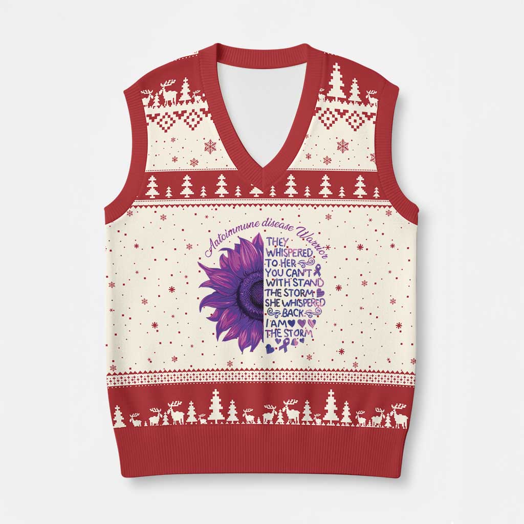 Autoimmune Disease Awereness V-Neck Knit Sweater Vest I Am The Storm Purple Ribbon