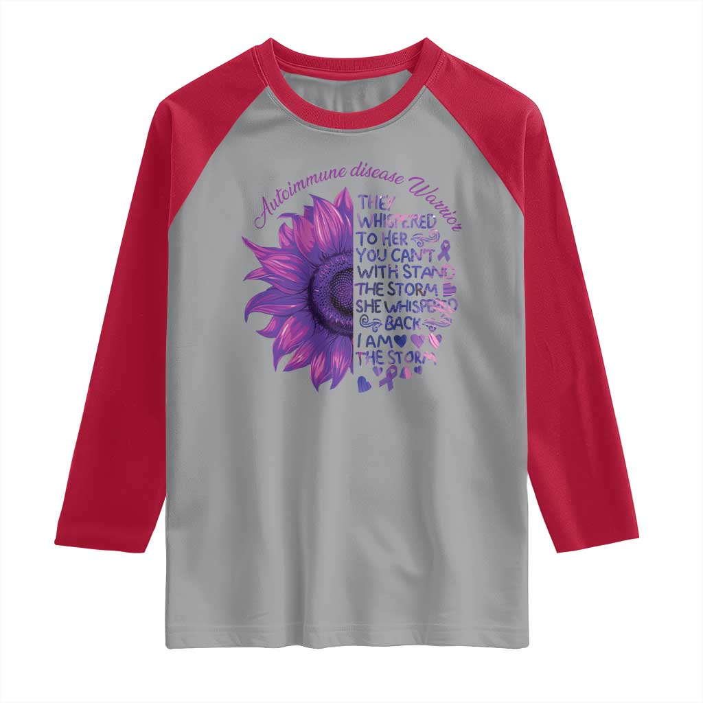 Autoimmune Disease Awereness Raglan Shirt I Am The Storm Purple Ribbon