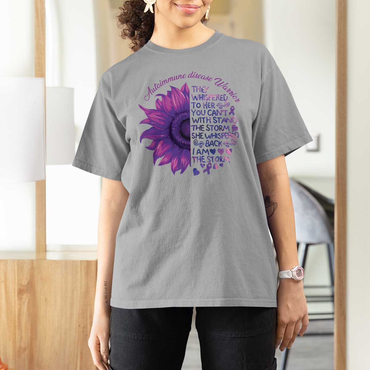 Autoimmune Disease Awereness T Shirt For Women I Am The Storm Purple Ribbon