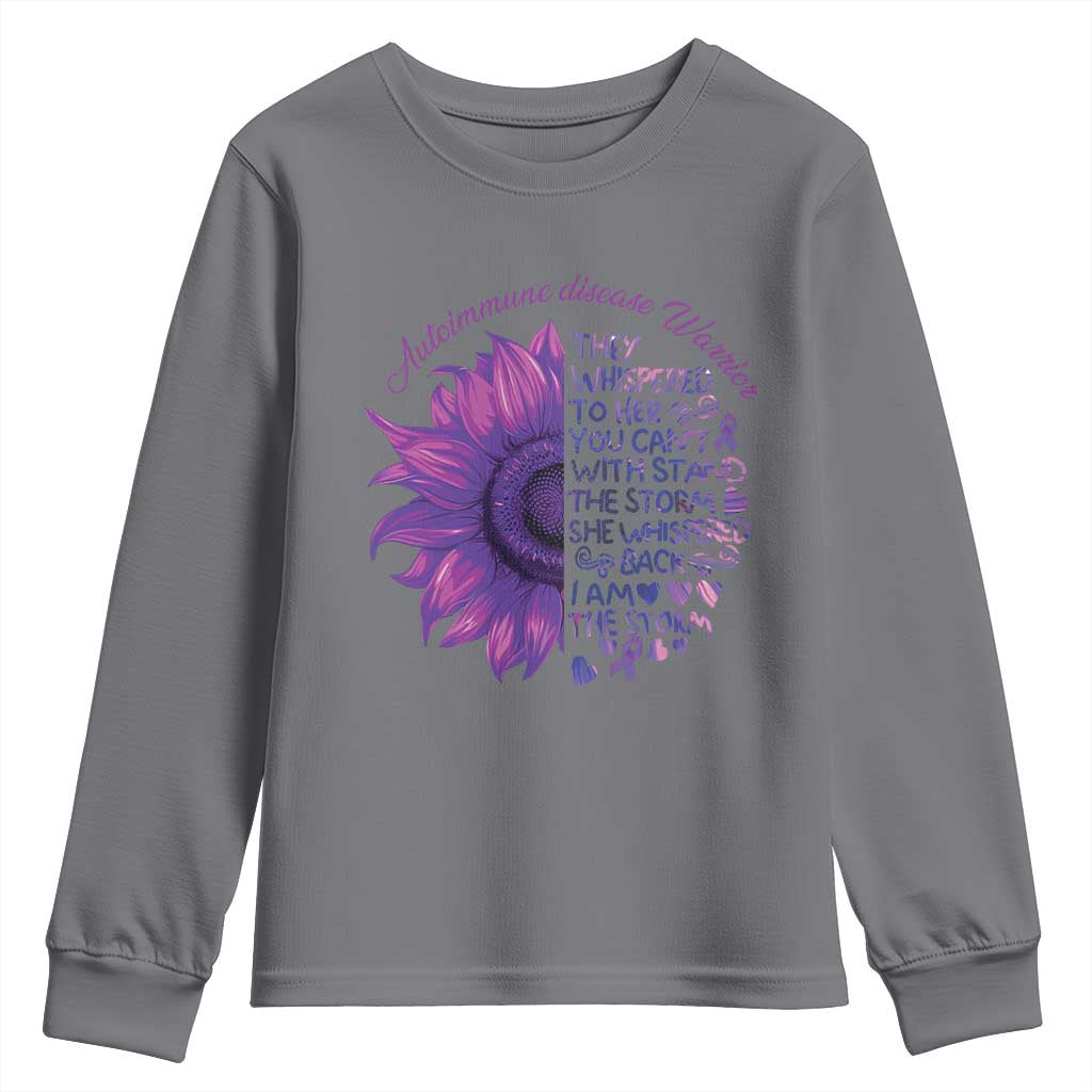 Autoimmune Disease Awereness Youth Sweatshirt I Am The Storm Purple Ribbon
