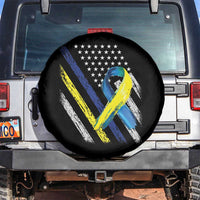 World Down Syndrome Day Spare Tire Cover Blue Yellow Ribbon American Flag T21 321