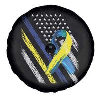 World Down Syndrome Day Spare Tire Cover Blue Yellow Ribbon American Flag T21 321