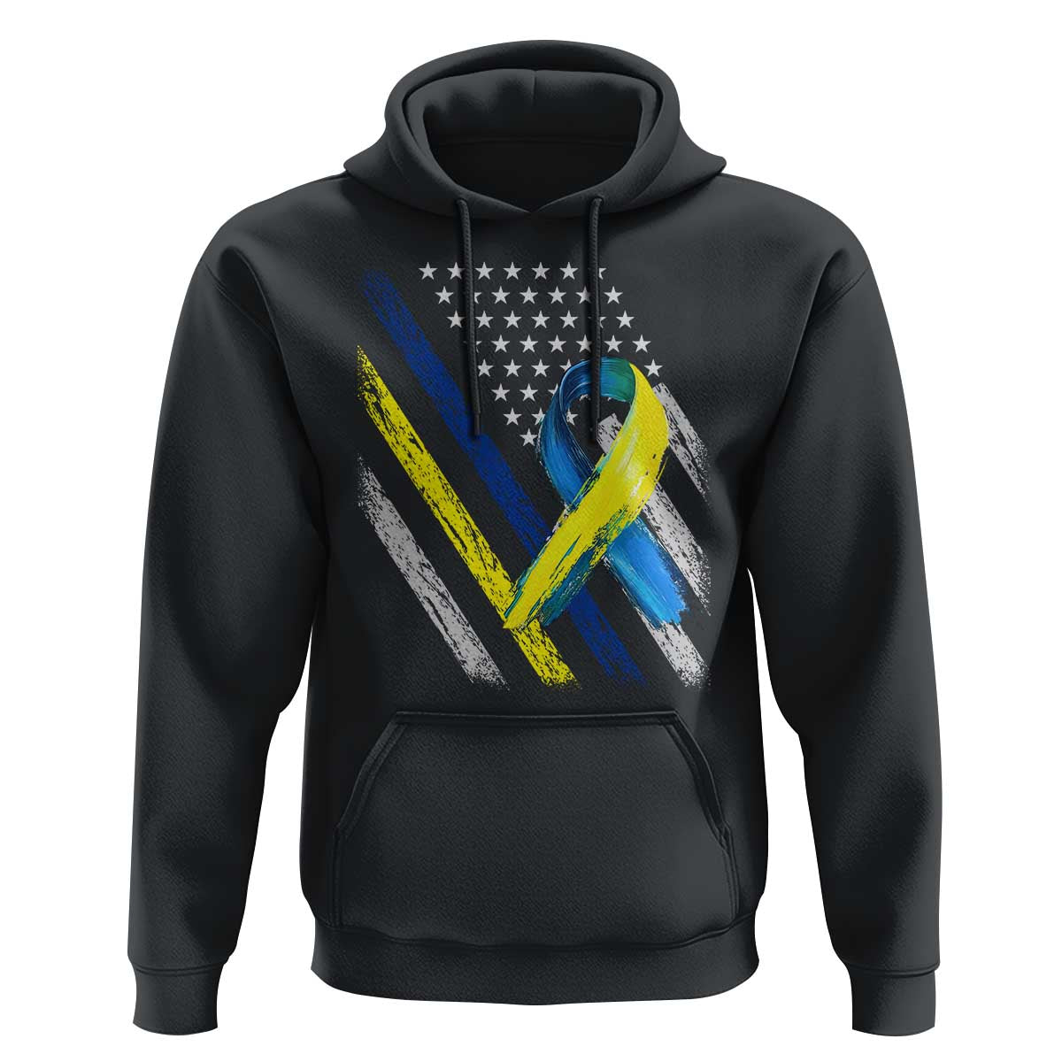 World Down Syndrome Day Hoodie Blue Yellow Ribbon American Flag T21 321
