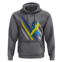 World Down Syndrome Day Hoodie Blue Yellow Ribbon American Flag T21 321