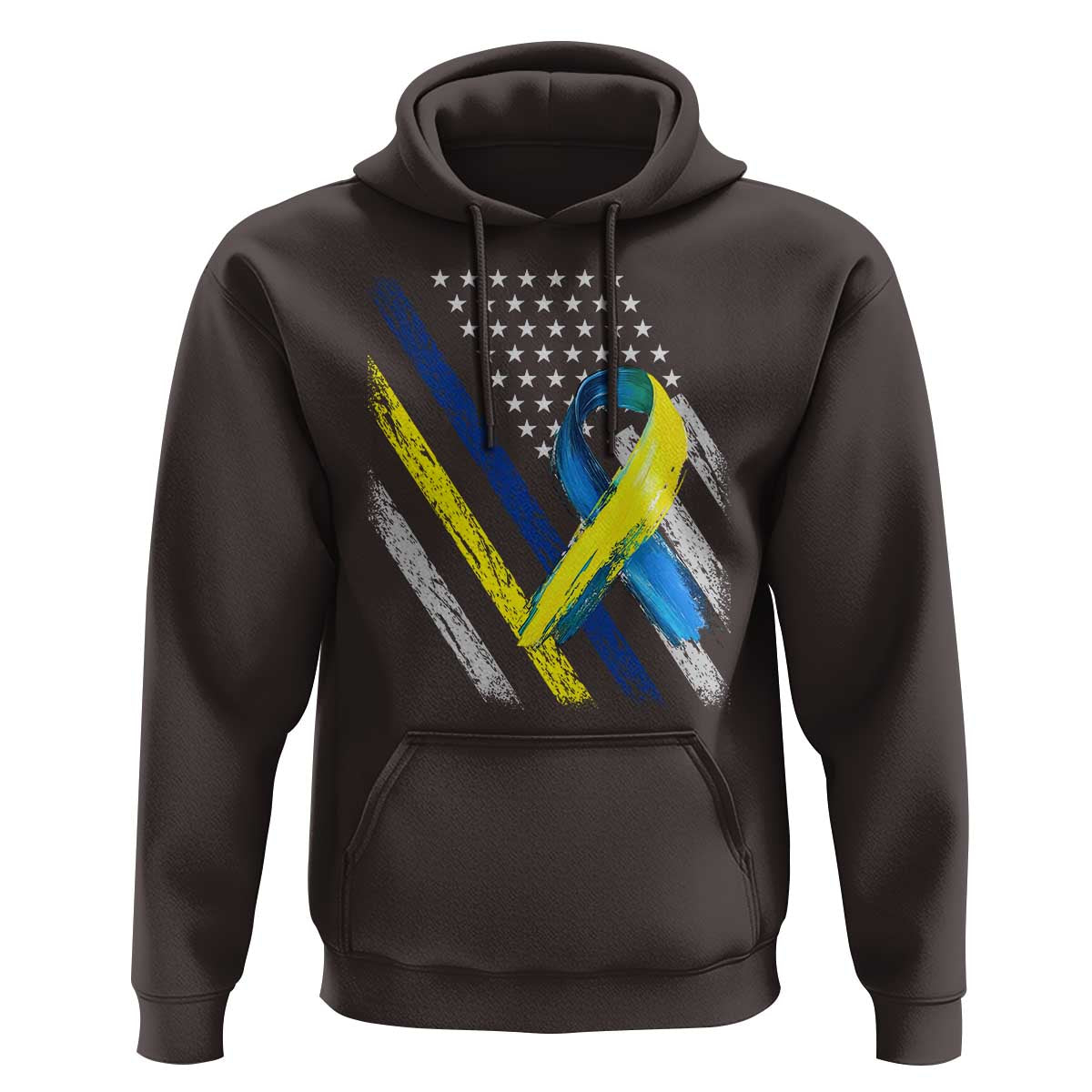 World Down Syndrome Day Hoodie Blue Yellow Ribbon American Flag T21 321