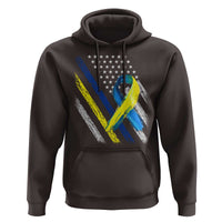 World Down Syndrome Day Hoodie Blue Yellow Ribbon American Flag T21 321