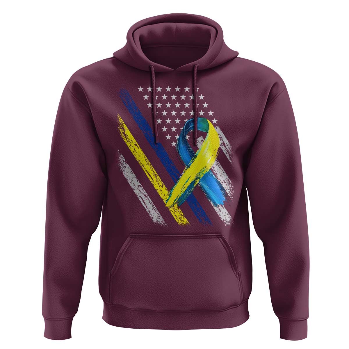 World Down Syndrome Day Hoodie Blue Yellow Ribbon American Flag T21 321