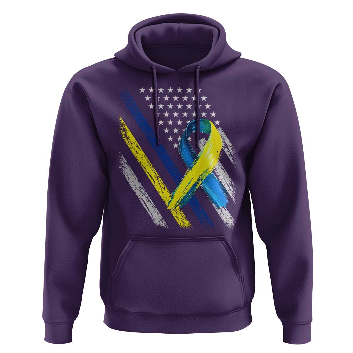 World Down Syndrome Day Hoodie Blue Yellow Ribbon American Flag T21 321
