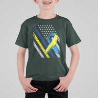 World Down Syndrome Day T Shirt For Kid Blue Yellow Ribbon American Flag T21 321