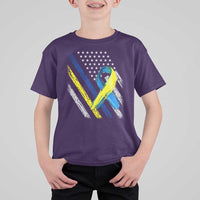 World Down Syndrome Day T Shirt For Kid Blue Yellow Ribbon American Flag T21 321