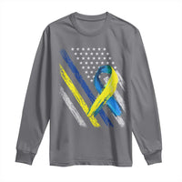 World Down Syndrome Day Long Sleeve Shirt Blue Yellow Ribbon American Flag T21 321