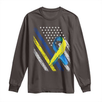 World Down Syndrome Day Long Sleeve Shirt Blue Yellow Ribbon American Flag T21 321