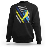 World Down Syndrome Day Sweatshirt Blue Yellow Ribbon American Flag T21 321