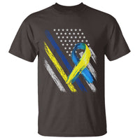 World Down Syndrome Day T Shirt Blue Yellow Ribbon American Flag T21 321