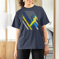 World Down Syndrome Day T Shirt For Women Blue Yellow Ribbon American Flag T21 321