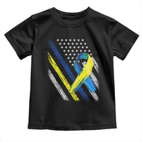 World Down Syndrome Day Toddler T Shirt Blue Yellow Ribbon American Flag T21 321