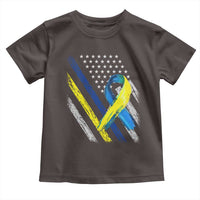 World Down Syndrome Day Toddler T Shirt Blue Yellow Ribbon American Flag T21 321