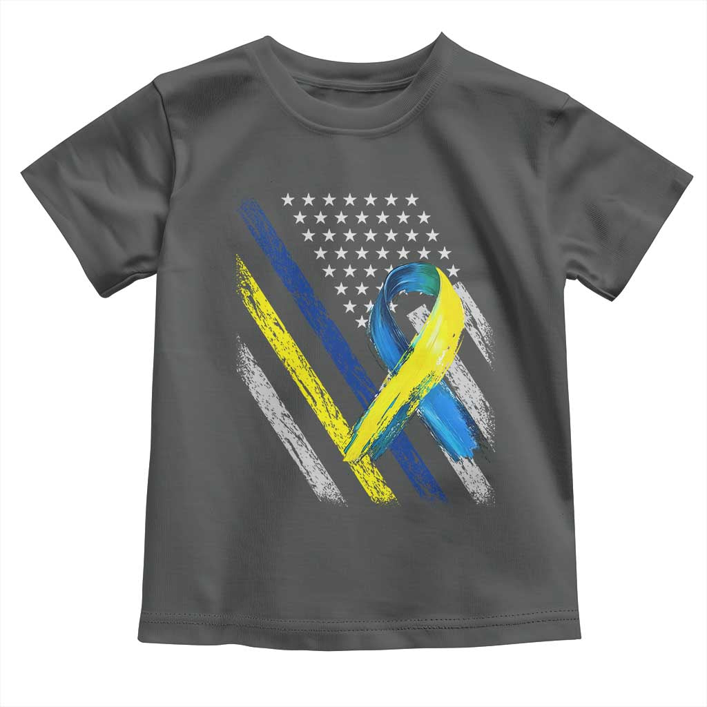 World Down Syndrome Day Toddler T Shirt Blue Yellow Ribbon American Flag T21 321