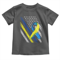World Down Syndrome Day Toddler T Shirt Blue Yellow Ribbon American Flag T21 321