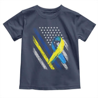 World Down Syndrome Day Toddler T Shirt Blue Yellow Ribbon American Flag T21 321