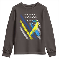 World Down Syndrome Day Youth Sweatshirt Blue Yellow Ribbon American Flag T21 321