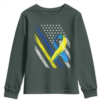 World Down Syndrome Day Youth Sweatshirt Blue Yellow Ribbon American Flag T21 321