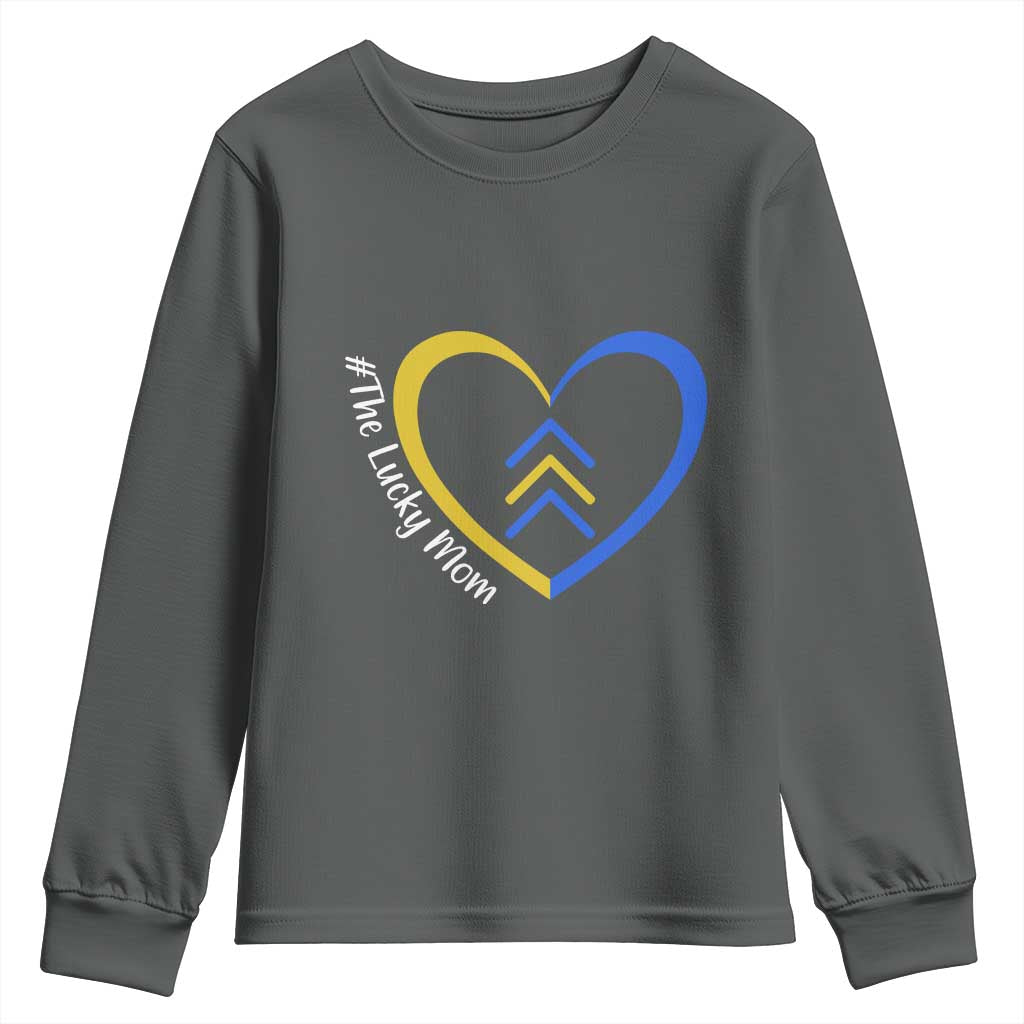 Down Syndrome Mom Youth Sweatshirt Love Heart Three Arrows Lucky Mama T21 321