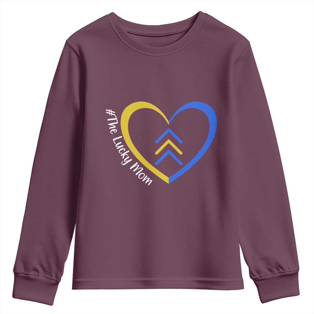 Down Syndrome Mom Youth Sweatshirt Love Heart Three Arrows Lucky Mama T21 321