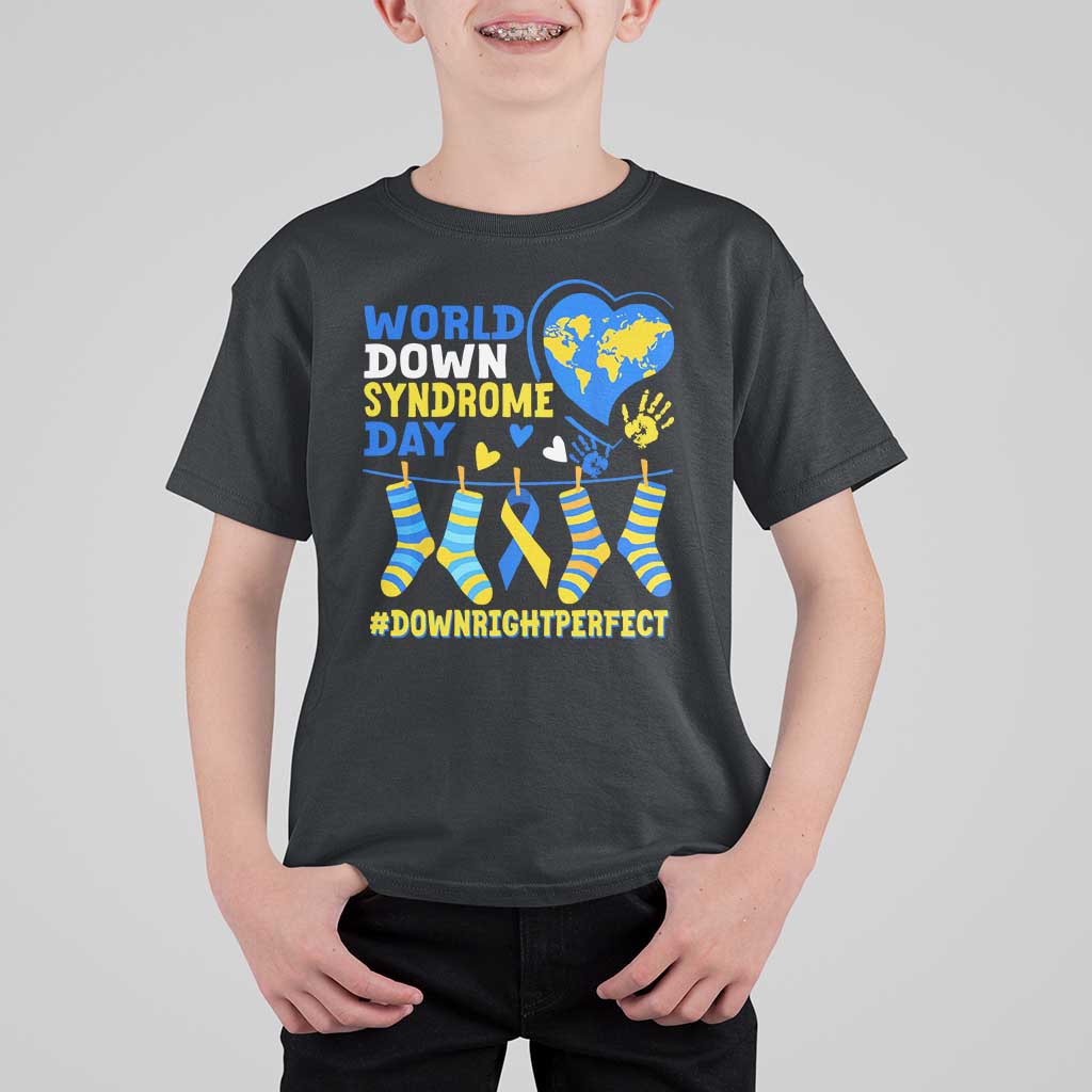 World Down Syndrome Day T Shirt For Kid Blue Yellow Ribbon Down Right Perfect Awareness Support