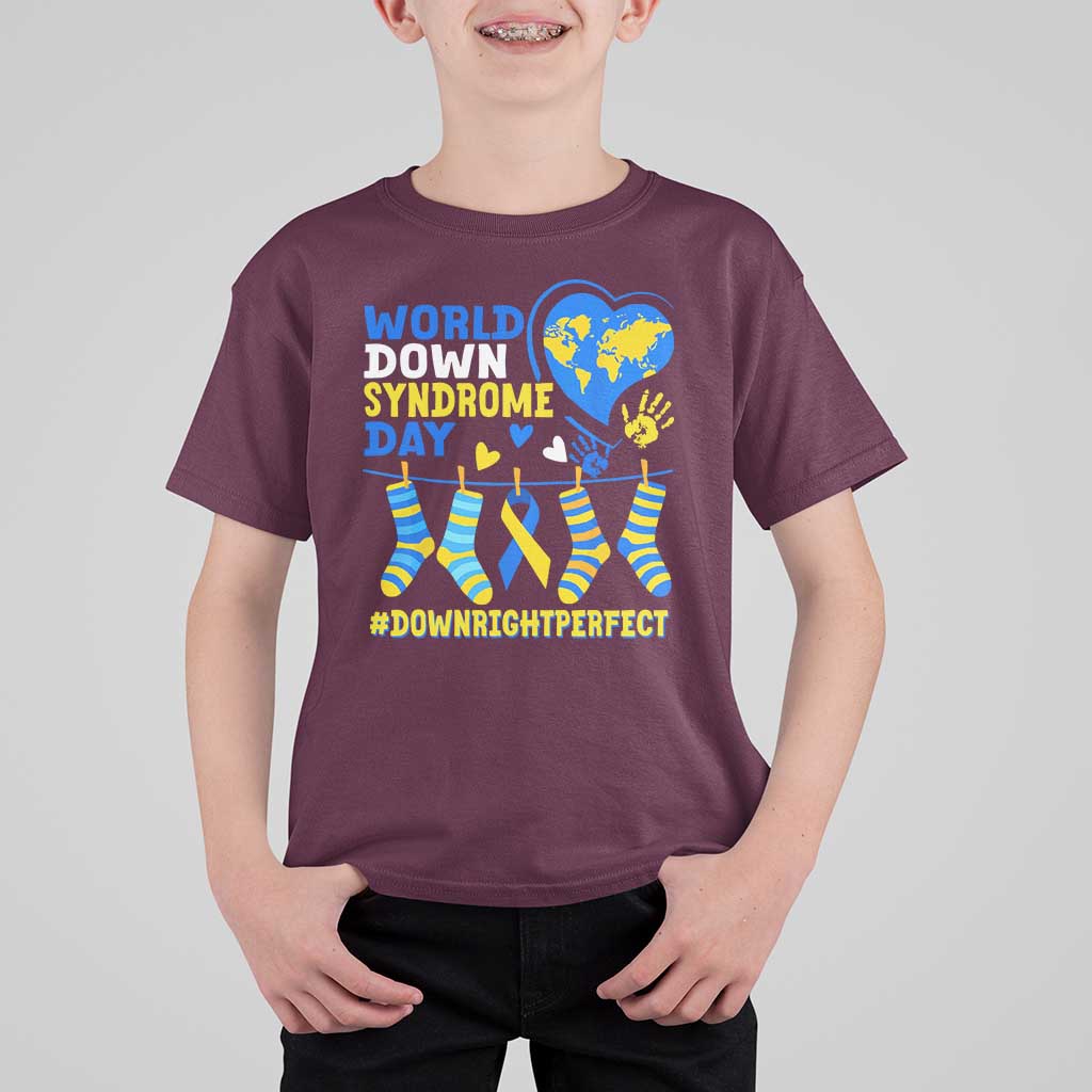 World Down Syndrome Day T Shirt For Kid Blue Yellow Ribbon Down Right Perfect Awareness Support