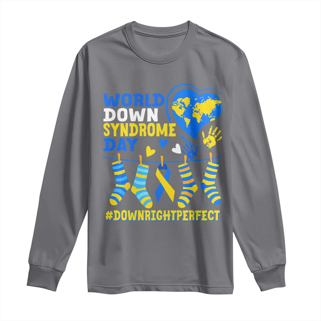 World Down Syndrome Day Long Sleeve Shirt Blue Yellow Ribbon Down Right Perfect Awareness Support