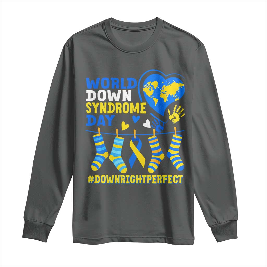 World Down Syndrome Day Long Sleeve Shirt Blue Yellow Ribbon Down Right Perfect Awareness Support