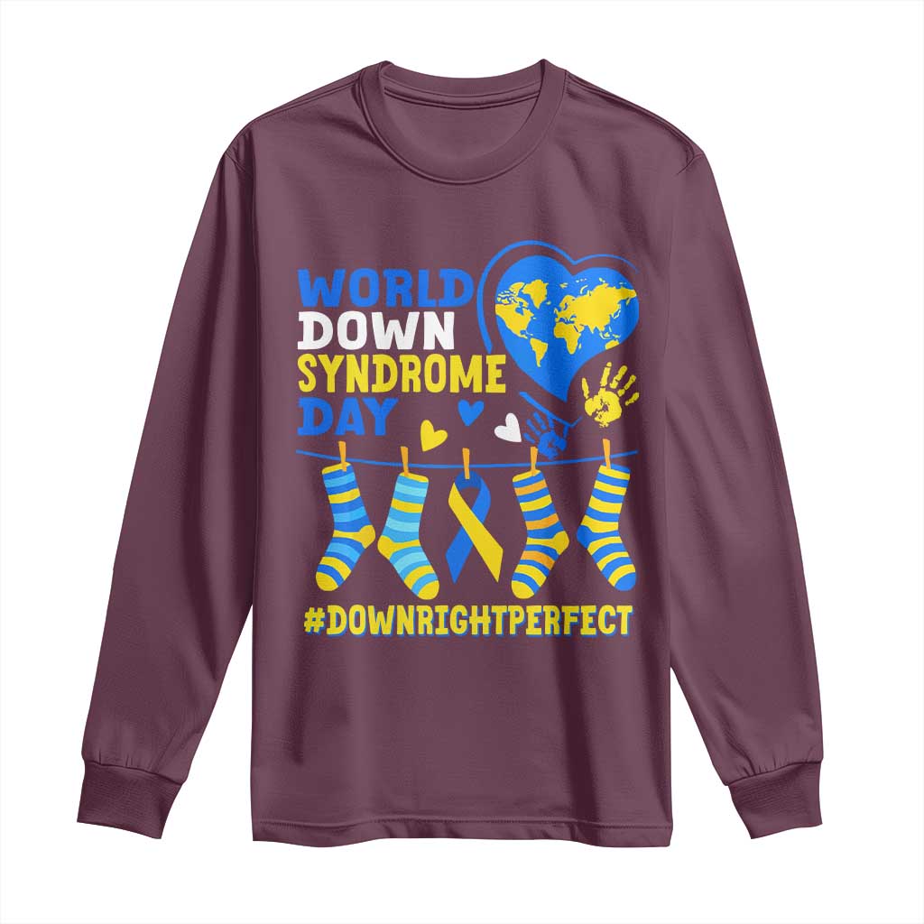 World Down Syndrome Day Long Sleeve Shirt Blue Yellow Ribbon Down Right Perfect Awareness Support