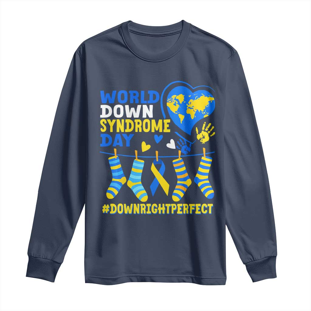 World Down Syndrome Day Long Sleeve Shirt Blue Yellow Ribbon Down Right Perfect Awareness Support