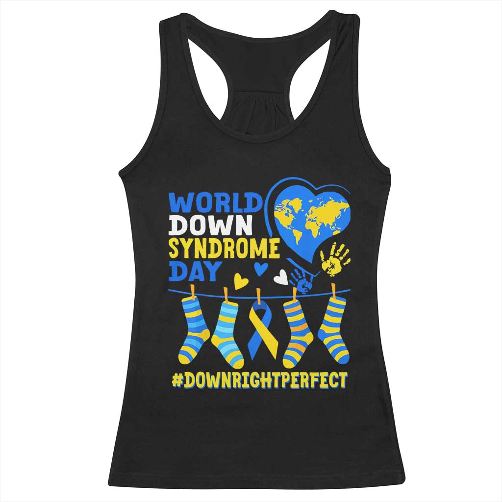 World Down Syndrome Day Racerback Tank Top Blue Yellow Ribbon Down Right Perfect Awareness Support