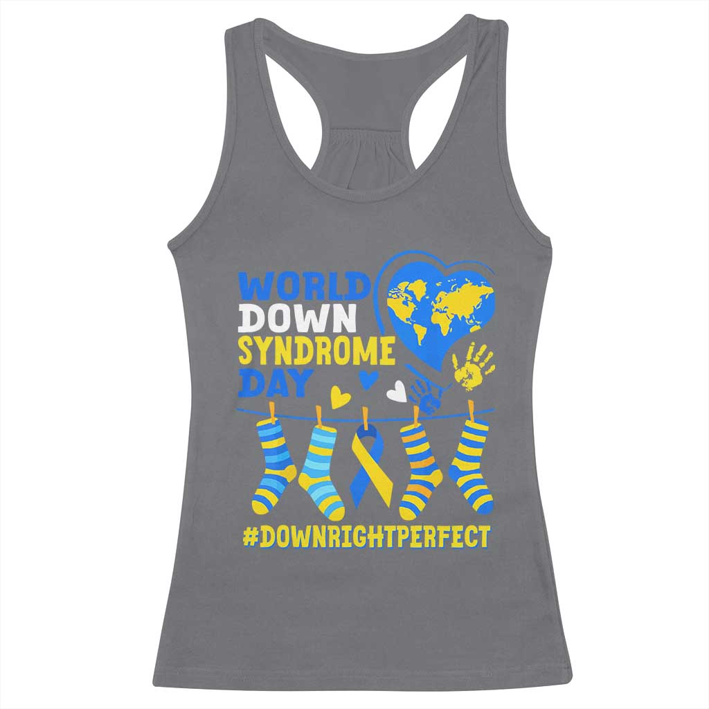 World Down Syndrome Day Racerback Tank Top Blue Yellow Ribbon Down Right Perfect Awareness Support