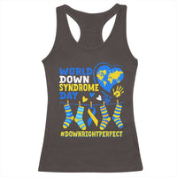 World Down Syndrome Day Racerback Tank Top Blue Yellow Ribbon Down Right Perfect Awareness Support