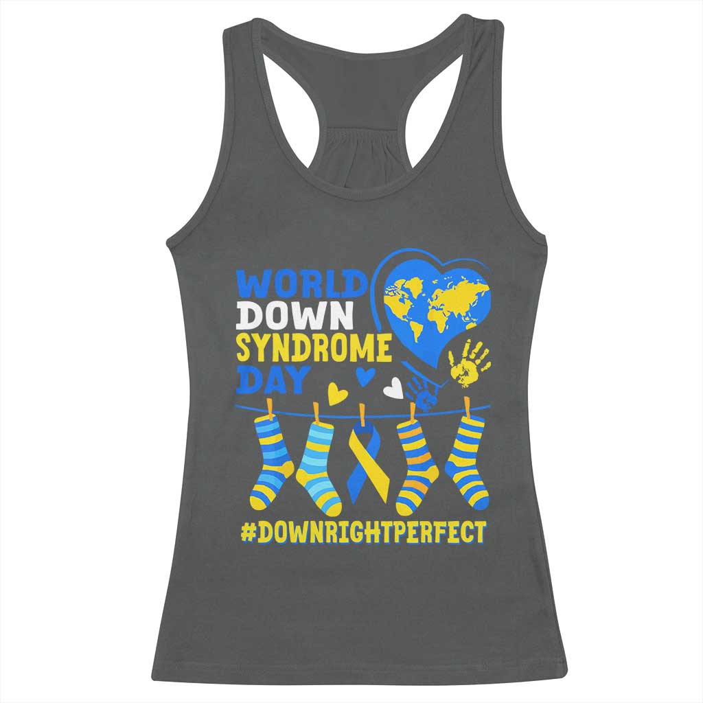 World Down Syndrome Day Racerback Tank Top Blue Yellow Ribbon Down Right Perfect Awareness Support