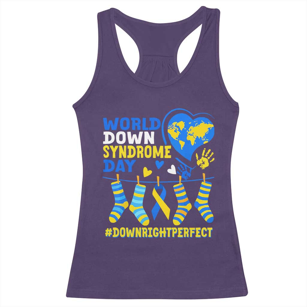 World Down Syndrome Day Racerback Tank Top Blue Yellow Ribbon Down Right Perfect Awareness Support