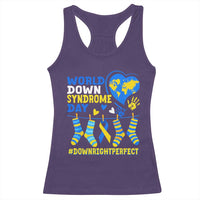 World Down Syndrome Day Racerback Tank Top Blue Yellow Ribbon Down Right Perfect Awareness Support