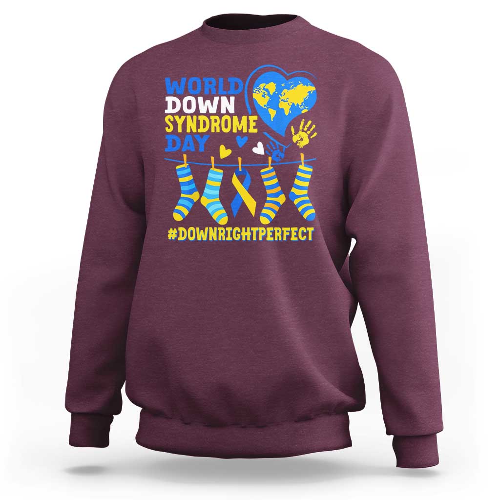 World Down Syndrome Day Sweatshirt Blue Yellow Ribbon Down Right Perfect Awareness Support