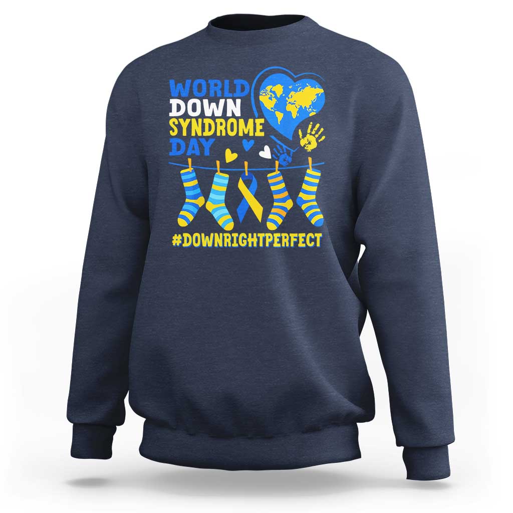World Down Syndrome Day Sweatshirt Blue Yellow Ribbon Down Right Perfect Awareness Support
