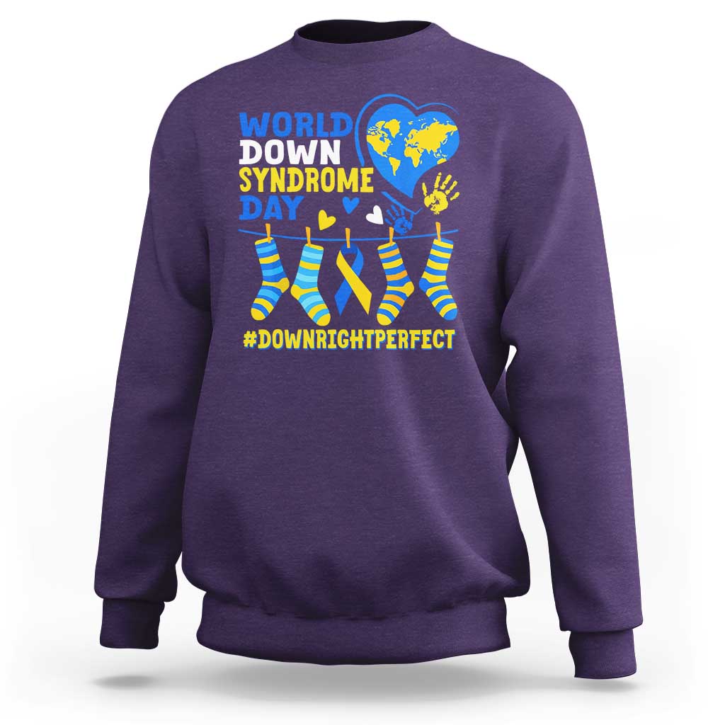 World Down Syndrome Day Sweatshirt Blue Yellow Ribbon Down Right Perfect Awareness Support