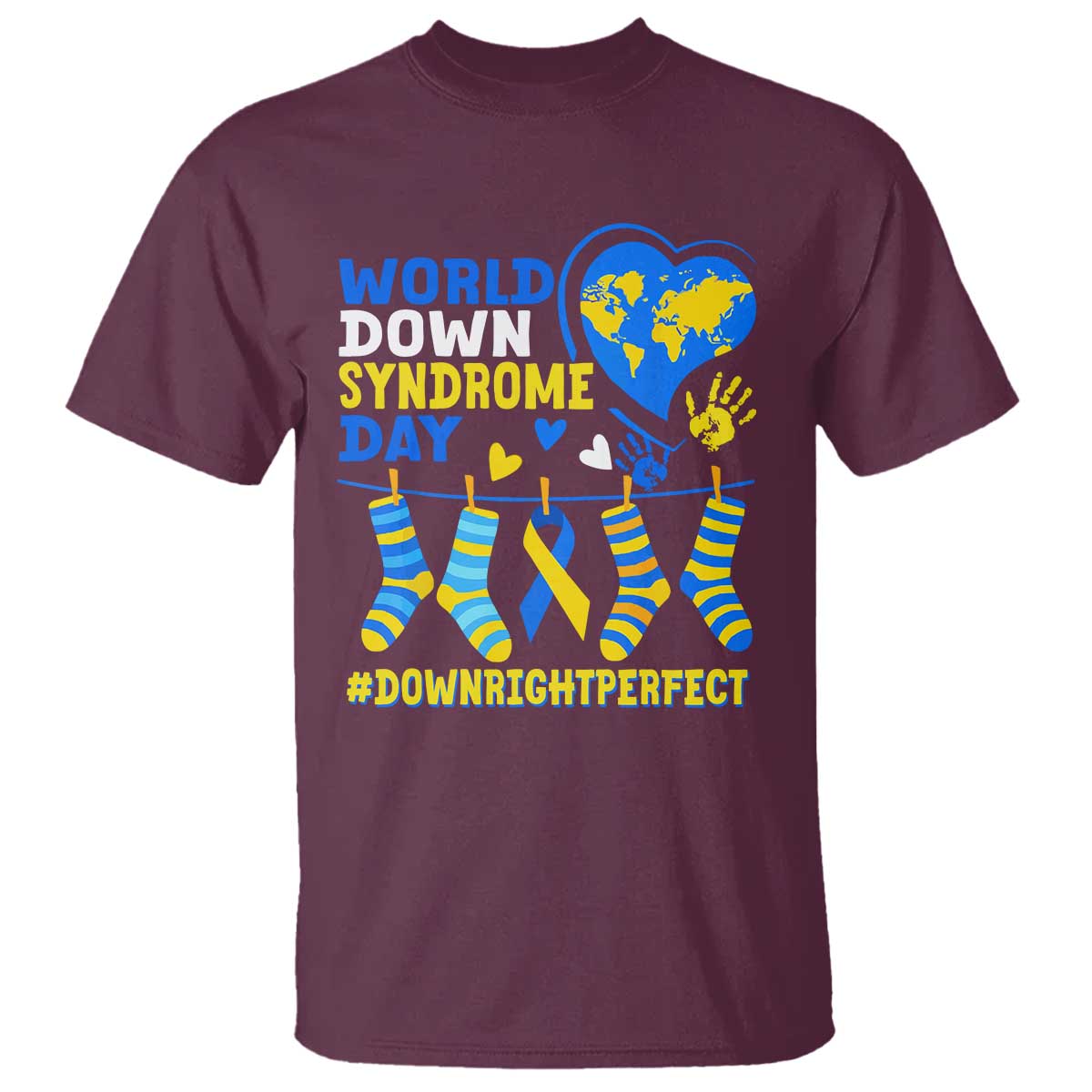 World Down Syndrome Day T Shirt Blue Yellow Ribbon Down Right Perfect Awareness Support