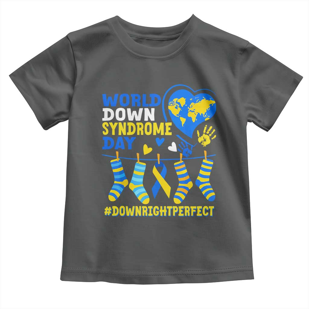 World Down Syndrome Day Toddler T Shirt Blue Yellow Ribbon Down Right Perfect Awareness Support
