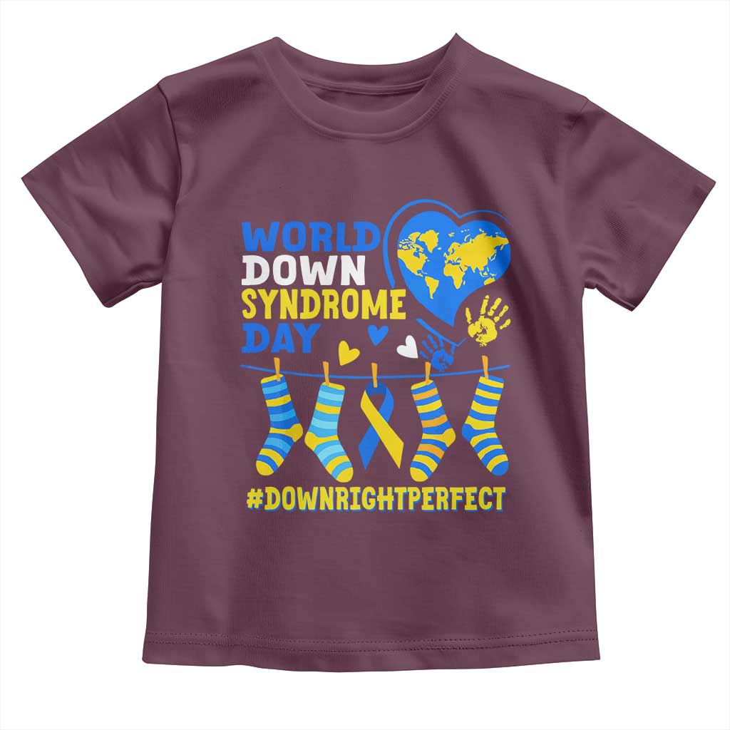 World Down Syndrome Day Toddler T Shirt Blue Yellow Ribbon Down Right Perfect Awareness Support