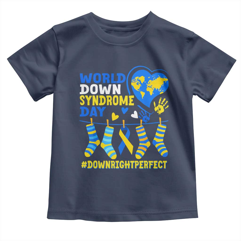 World Down Syndrome Day Toddler T Shirt Blue Yellow Ribbon Down Right Perfect Awareness Support