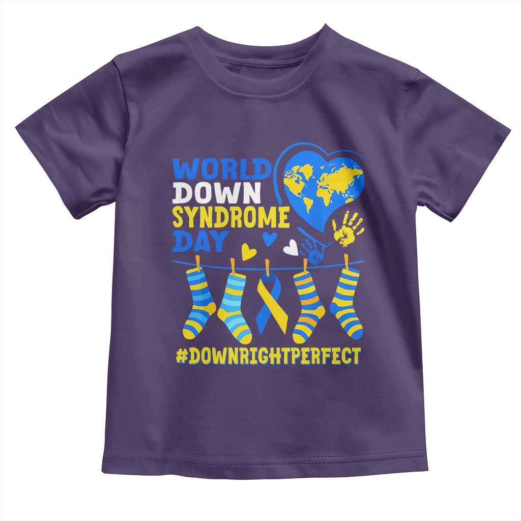 World Down Syndrome Day Toddler T Shirt Blue Yellow Ribbon Down Right Perfect Awareness Support